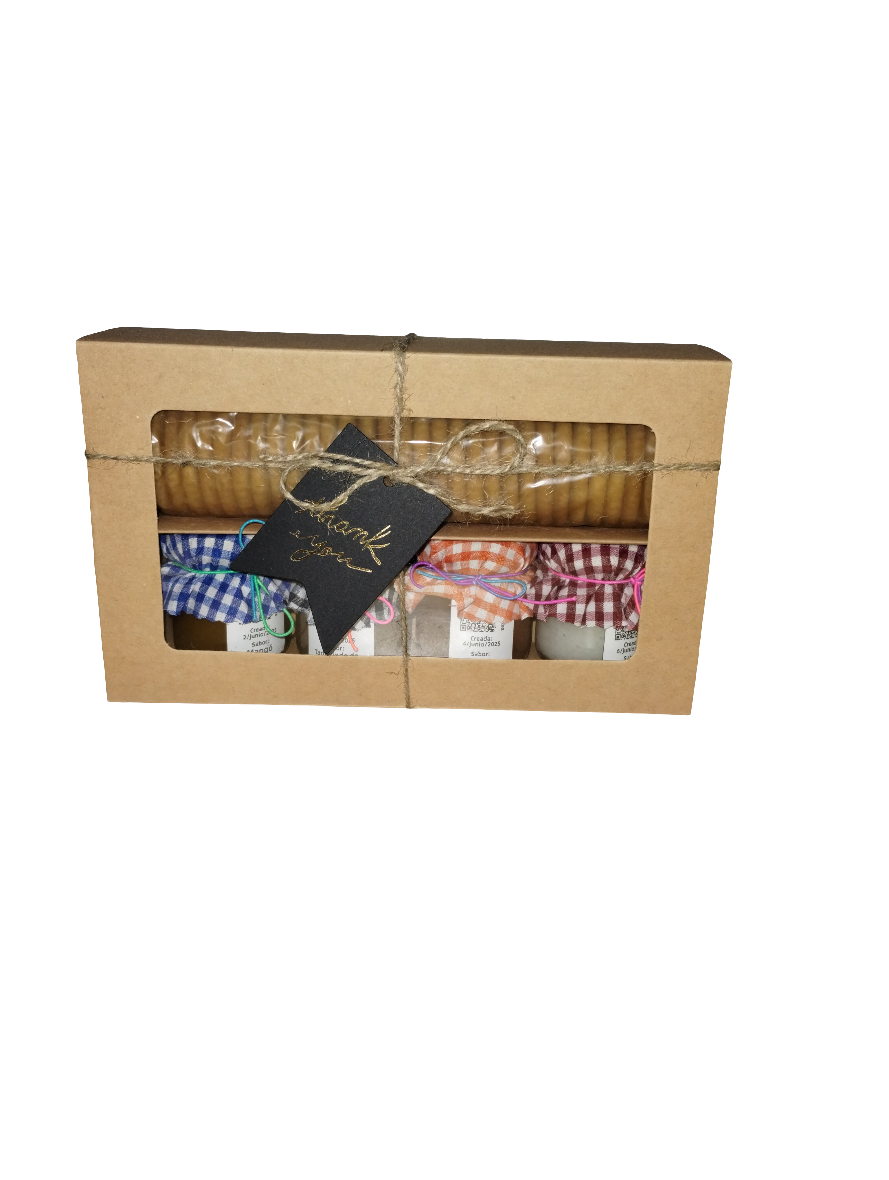 Caja de Regalo Del Palo Al Pote – Mermeladas Artesanales con Galletas y Cuchara (Mangó, Tamarindo, Papaya, Coco)