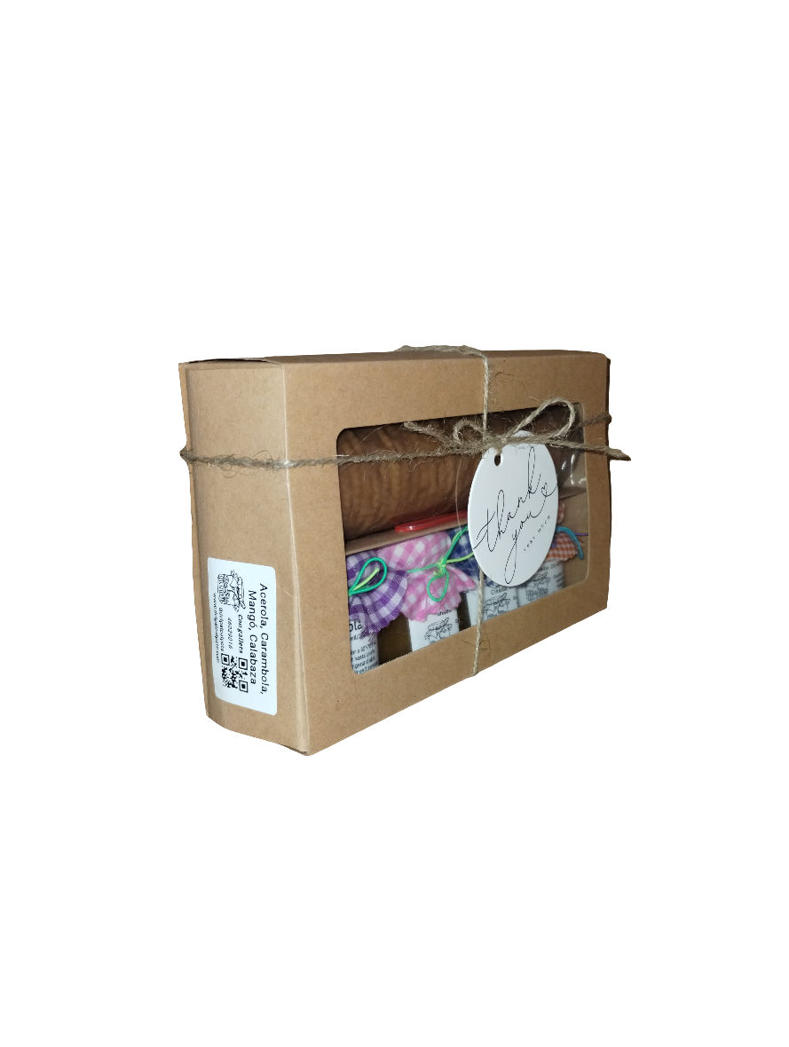 Acerola, Carambola, Mangó, Calabaza - Caja de Surtido de Mermeladas con Galletas y Cuchara