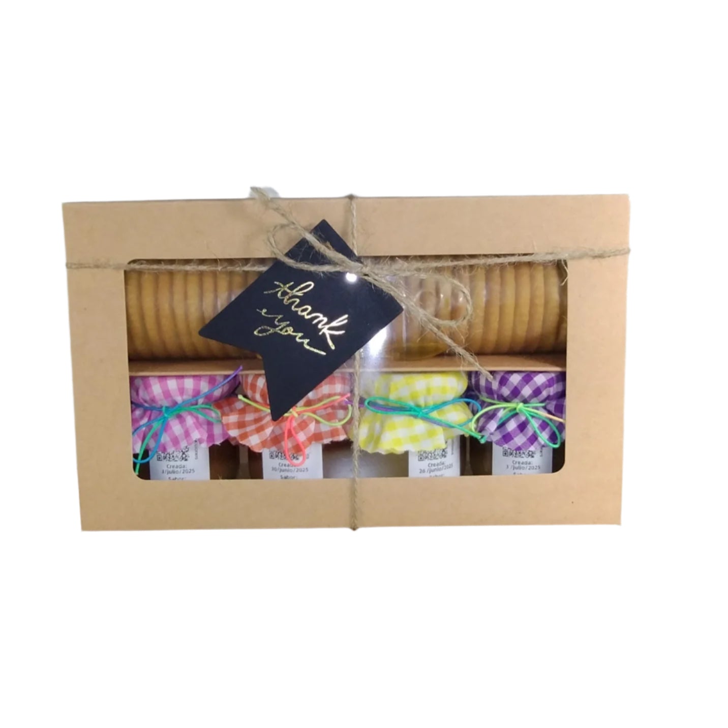 Caja Regalo Del Palo Al Pote – Mermeladas Artesanales con Galletas y Cuchara (Carambola, Papaya, Piña, Acerola)