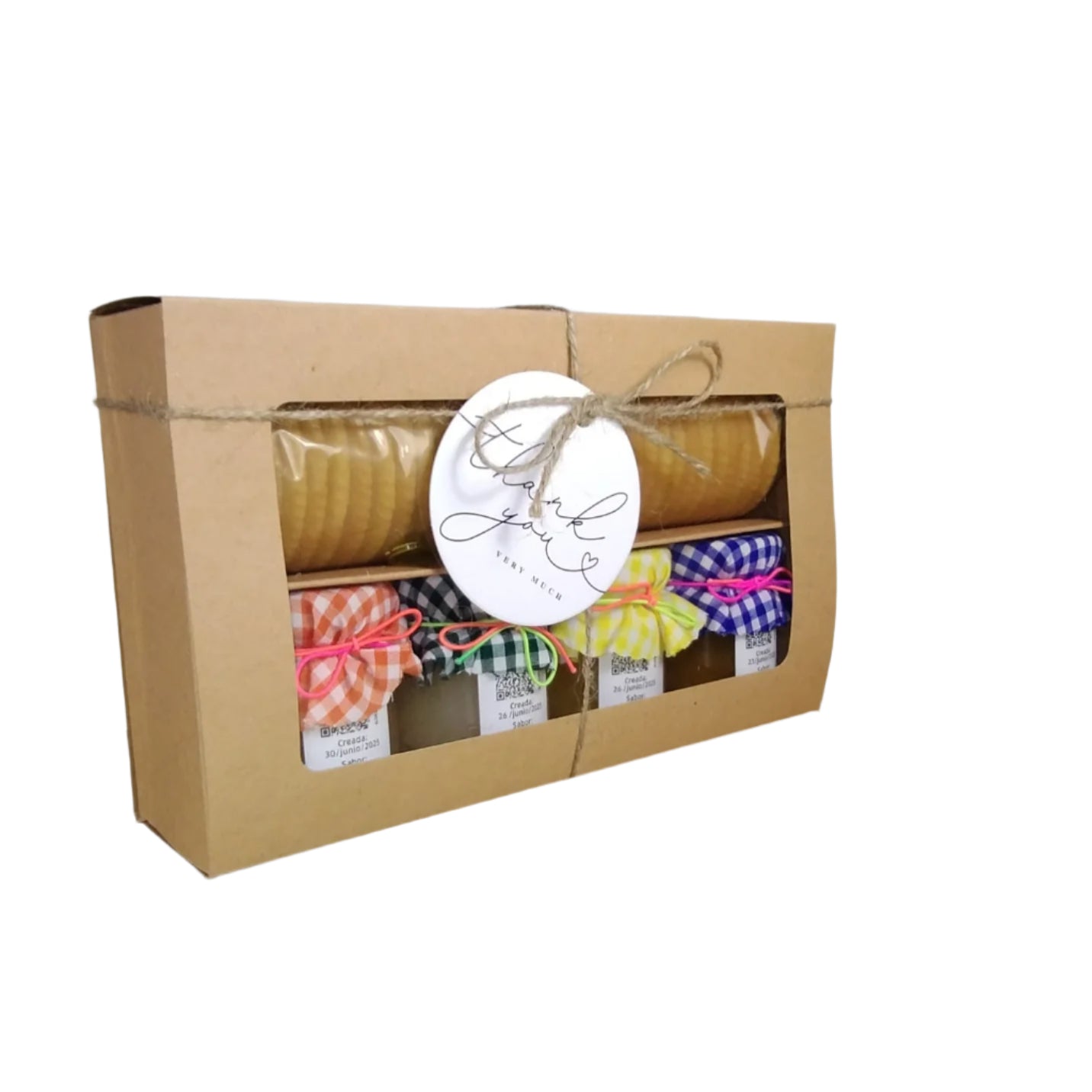 Caja de Regalo Del Palo Al Pote – Mermeladas Artesanales con Galletas y Cuchara (Papaya, Guanábana, Piña, Mangó)