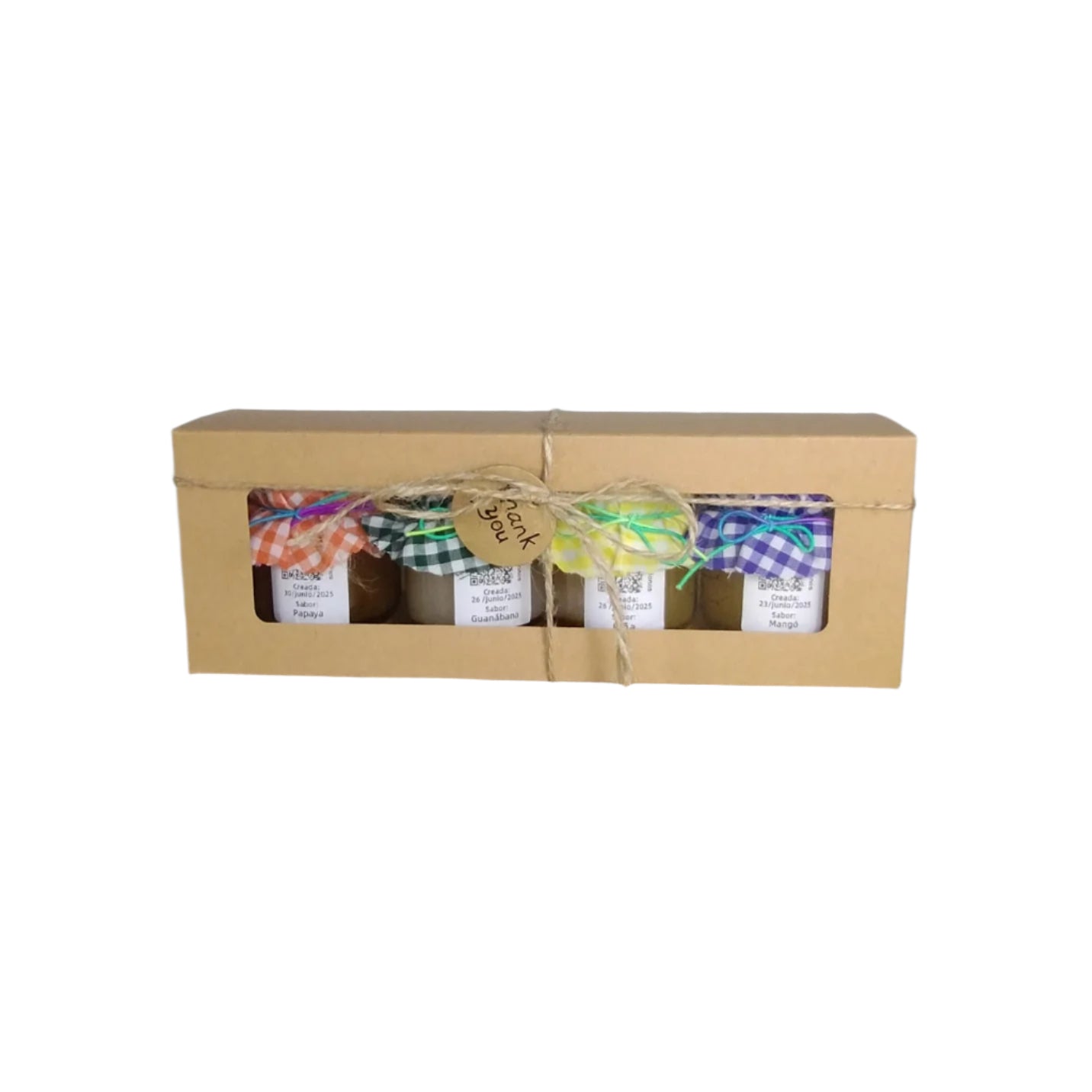 Caja de Regalo Del Palo Al Pote – Mermeladas Artesanales (Papaya, Guanábana, Piña, Mangó)