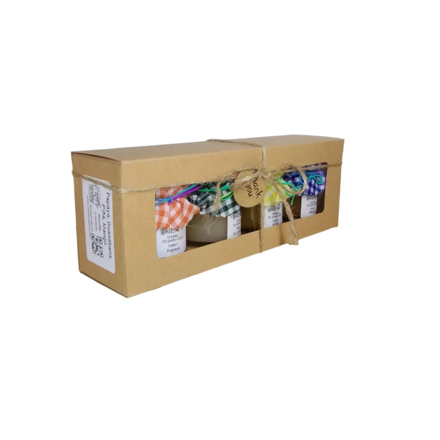 Caja de Regalo Del Palo Al Pote – Mermeladas Artesanales (Papaya, Guanábana, Piña, Mangó)