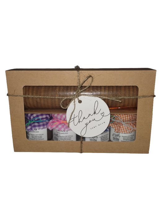 Acerola, Carambola, Mangó, Calabaza - Caja de Surtido de Mermeladas con Galletas y Cuchara