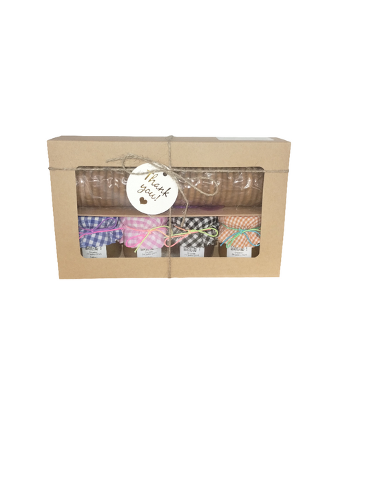 Caja de Regalo Del Palo Al Pote – Mermeladas Artesanales con Galletas y Cuchara (Mangó, Carambola, Tamarindo, Calabaza)