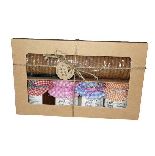 Papaya, Carambola, Mangó, Calabaza - Caja de Surtido de Mermeladas con Galletas y Cuchara