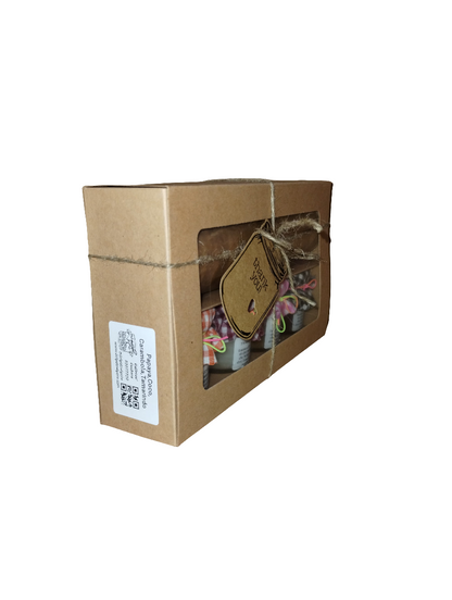 Papaya, Coco,
Carambola, Tamarindo - Caja de Surtido de Mermeladas con Galletas y Cuchara