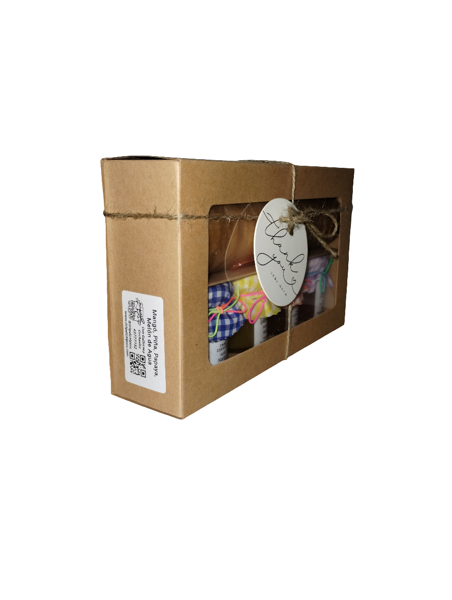 Mangó, Piña, Papaya, Melón de Agua ~ Caja de Surtidos con galletas y cuchara