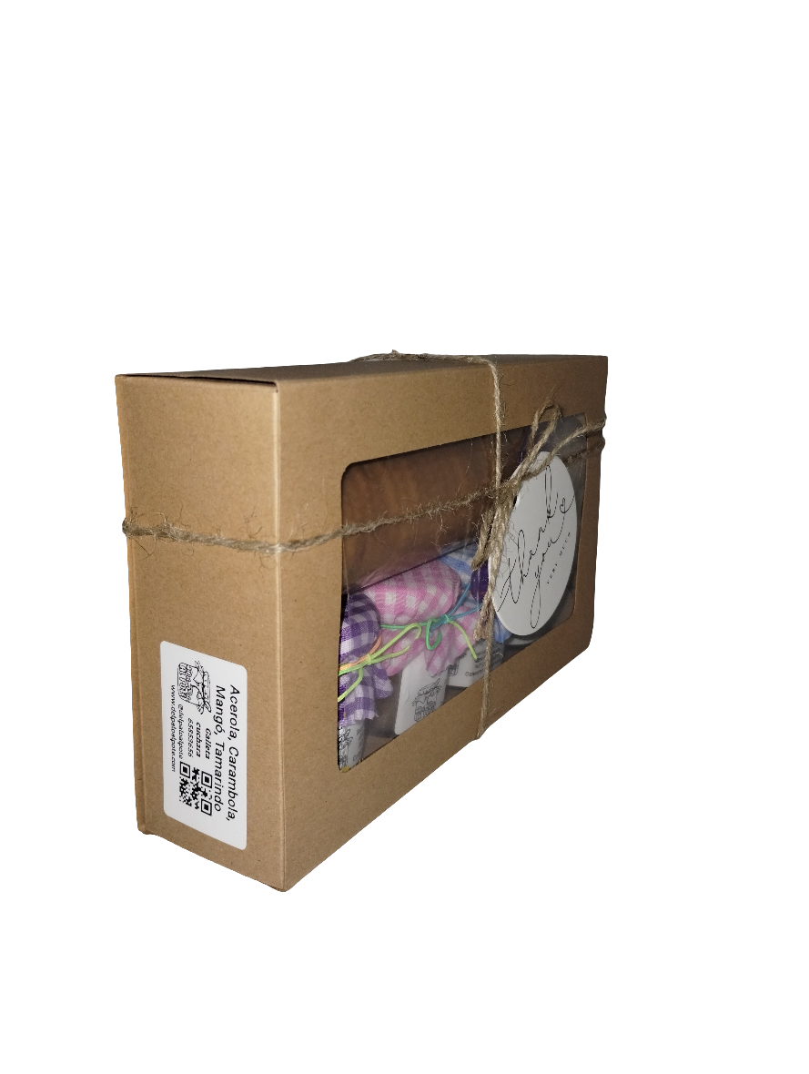 Acerola, Carambola, Mangó, Tamarindo - Caja de Surtido de Mermeladas con Galletas y Cuchara