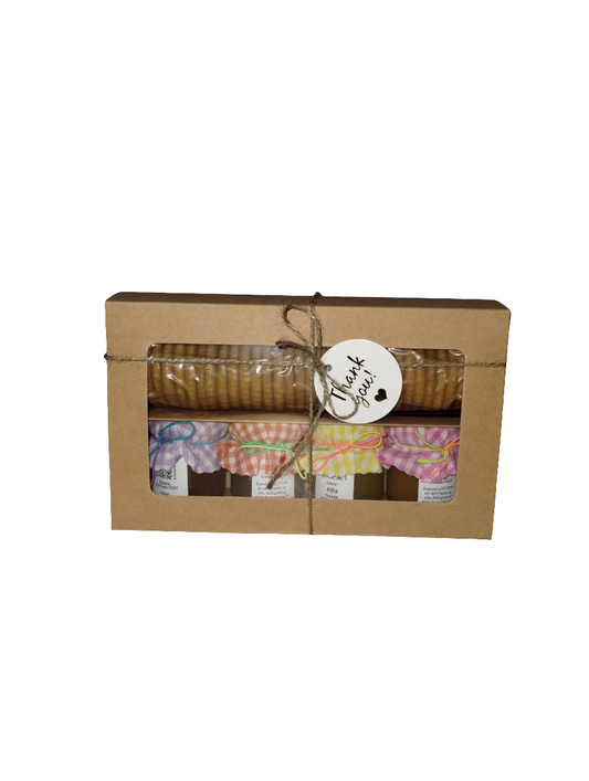 Melón de Agua, Papaya, Piña, Carambola - Caja de Surtido de Mermeladas con Galletas y Cuchara