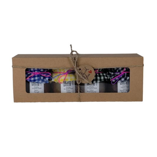 Caja de Regalo Del Palo Al Pote – Mermeladas Artesanales (Mangó, Piña, Guanábana, Tamarindo)