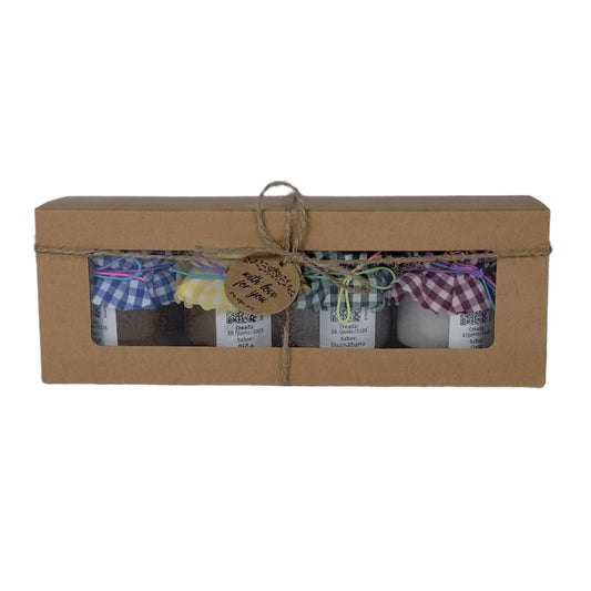 Caja de Regalo Del Palo Al Pote – Mermeladas Artesanales (Mangó, Piña, Guanábana, Coco)